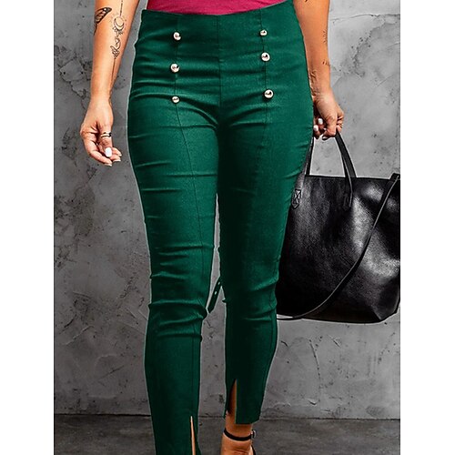 

Women's Skinny Chinos Pants Trousers Green Black Mid Waist Fashion Casual Weekend Split Micro-elastic Ankle-Length Comfort Plain S M L XL XXL / Slim