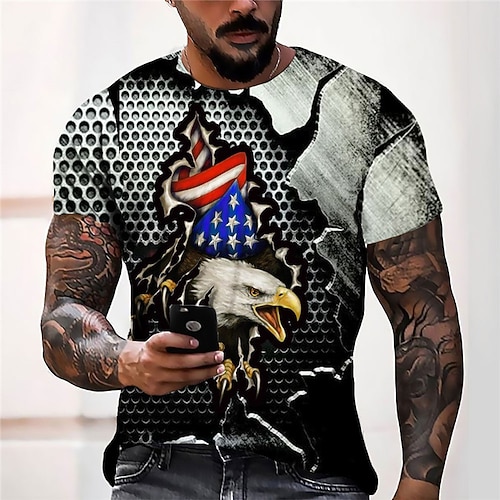

Men's Unisex T shirt Tee 3D Print Graphic Prints Eagle Crew Neck Street Daily Print Short Sleeve Tops Casual Designer Big and Tall Sports Dark Gray