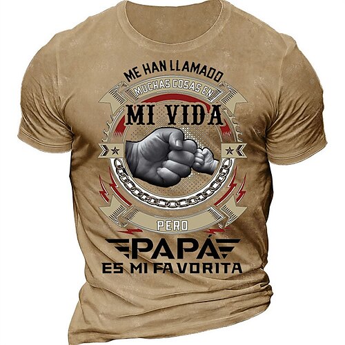 

Men's Unisex T shirt 3D Print Graphic Prints Hand Letter Crew Neck Family Street Daily Print Short Sleeve Tops Casual Designer Big and Tall Papa T Shirts Gray Khaki