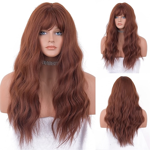 

Copper Red Wig with Bangs Loose Curly Ginger Wigs for Women Red Wig 22 inch Auburn Wig Synthetic Full Wig LANOVA-115