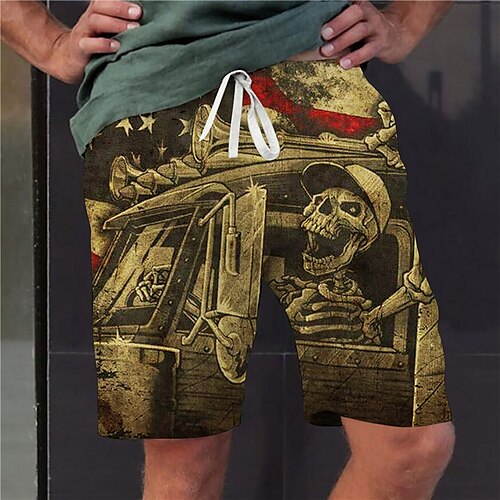 

Men's Stylish Designer Straight Shorts 3D Print Elastic Waist Short Pants Sports Outdoor Daily Graphic Prints Skull Cotton Blend Comfort Breathable Mid Waist Brown M L XL XXL 3XL / Summer / Beach