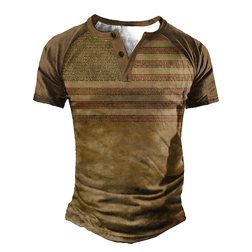 

Men's Henley Shirt Tee T shirt Tee 3D Print Striped Graphic Color Block Plus Size Henley Daily Sports Patchwork Button-Down Short Sleeve Tops Basic Casual Classic Designer Brown
