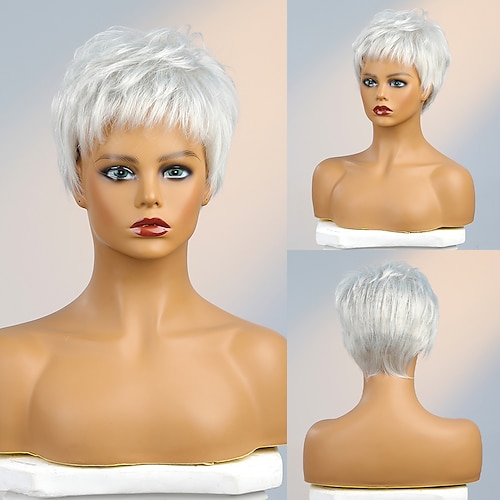 

Human Hair Blend Wig Short Natural Straight Pixie Cut Side Part Layered Haircut Asymmetrical Blonde Black Brown Cosplay Curler & straightener Natural Hairline Capless Brazilian Hair Women's All