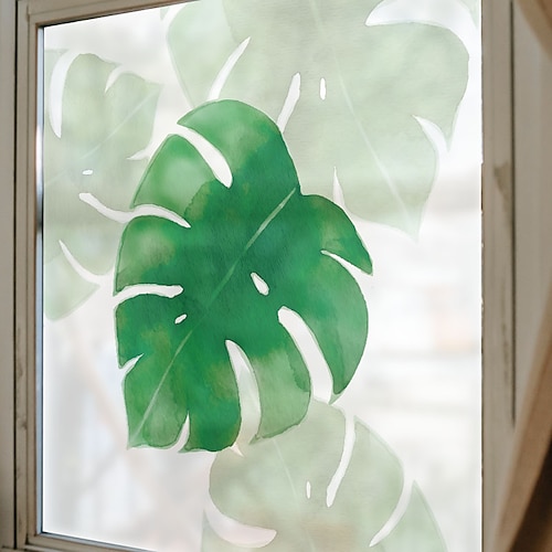 

Fresh Green Leaves Pattern Window Film Home Bedroom Bathroom Glass Window Film Stickers Self Adhesive Sticker 60 x 58CM Wall Stickers for Bedroom Living Room