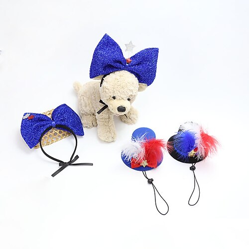 

Patriotic Decorations Set Dog Costume Pet Hat and Collar Independence Day Puppy Outfit Bow Tie Ajustable Cats Doggie Headband Green Tie Kit