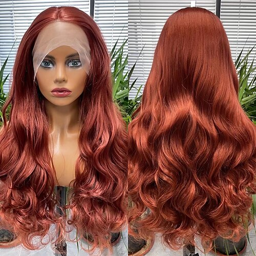 

parrucche sintetiche anteriori in pizzo per donne lunghe ondulate colore rosso vino moda capelli naturali fibra ad alta temperatura cosplay