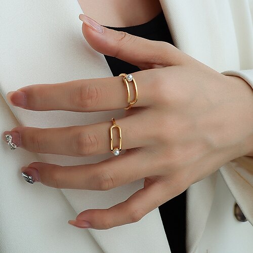 

Ring Wedding Geometrical Silver Gold Titanium Steel Stylish Simple Luxury 1pc / Women's / Open Ring / One Earring / Adjustable Ring / Daily