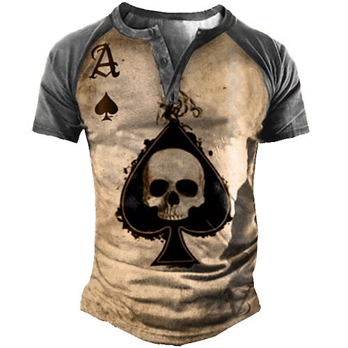 

Men's Henley Shirt Tee T shirt 3D Print Graphic Color Block Poker Plus Size Henley Daily Sports Patchwork Button-Down Short Sleeve Tops Basic Casual Classic Designer Khaki