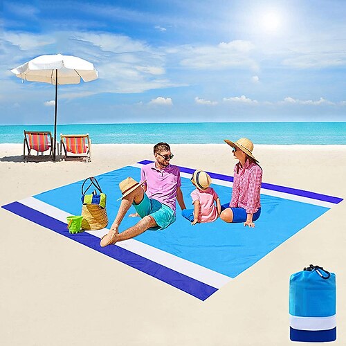 

Sand Free Beach Blanket Waterproof Beach Mat Compact Outdoor Blanket Ideal for Picnic Travel Hiking Camping and Music Festivals with 4 Stakes 4 Corner Pockets and Bag - 79x 98