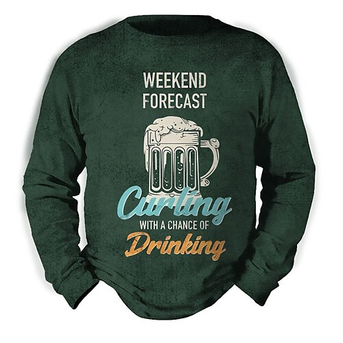 

Men's Unisex Sweatshirt Pullover Graphic Prints Beer Letter Print Daily Sports 3D Print Casual Vintage Hoodies Sweatshirts Green