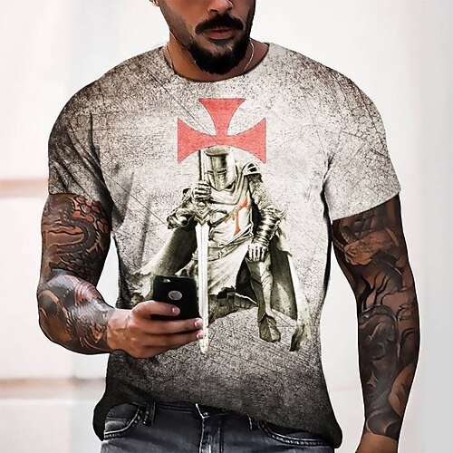 

Men's Tee T shirt Tee 3D Print Graphic Round Neck Casual Daily 3D Print Short Sleeve Tops Fashion Designer Cool Comfortable Beige