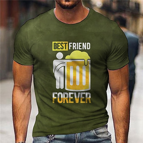 

Men's Unisex T shirt Tee 3D Print Graphic Prints Beer Crew Neck Street Daily Print Short Sleeve Tops Casual Vintage Designer Big and Tall Army Green Navy Blue
