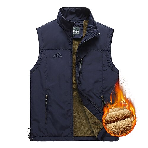 

Men's Hiking Fleece Vest Sleeveless Vest / Gilet Top Outdoor Thermal Warm Windproof Comfort Warm Winter Sporty Zipper Polyester Black Army Green Khaki Hunting Fishing Beach / Multi Pockets