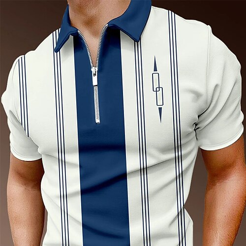 

Men's Collar Polo Shirt Golf Shirt Color Block Turndown Blue / White Street Casual Short Sleeve Zipper Clothing Apparel Fashion Casual Comfortable