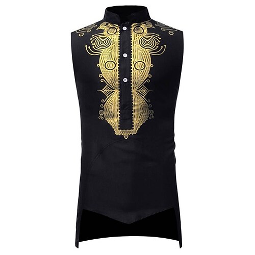 

Men's Shirt Vintage Stand Collar Street Casual Button-Down Sleeveless Tops Casual Fashion Breathable Comfortable White Black