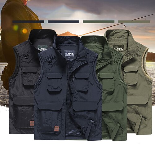 

Men's Fishing Vest Hiking Vest Outerwear Jacket Top Outdoor Breathable Lightweight Soft Comfortable Summer Black khaki Dark Blue Fishing Climbing Running