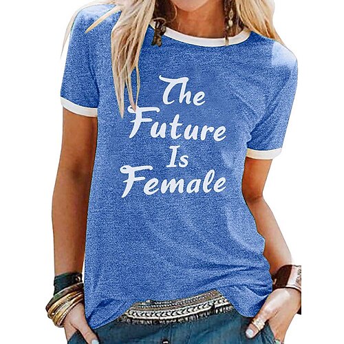 

Women's Casual Weekend Painting T shirt Tee Text Short Sleeve Print Round Neck Basic Tops Green Black Blue S