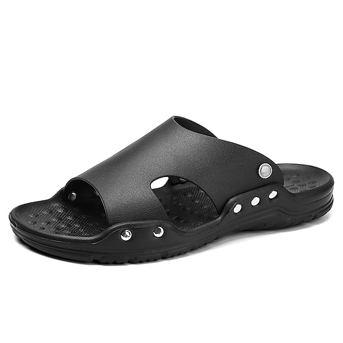 

Men's Sandals Flat Sandals Casual Athletic Walking Shoes PU Black Summer