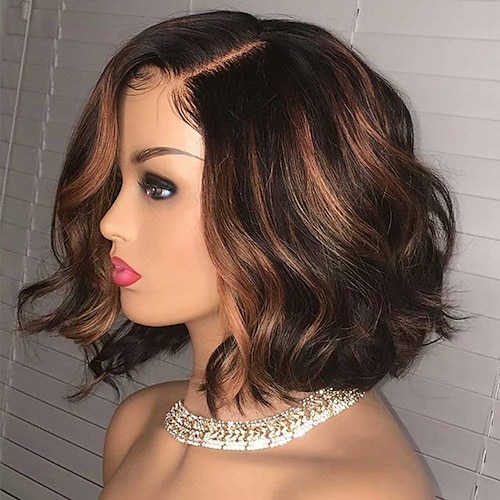 

Highlight Ombre Colored 150%/180% Density Short Bob Brazilian Body Wave Remy Hair 13x4 HD Transparent Lace Front Human Hair Wig Pre Plucked Bleached Knots