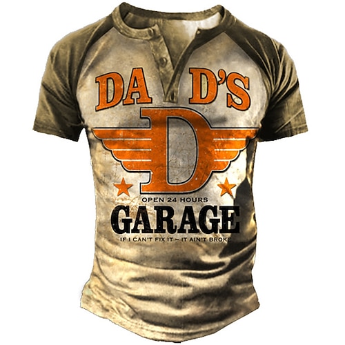 

Men's Henley Shirt Tee T shirt Tee 3D Print Graphic Color Block Letter Plus Size Henley Daily Sports Patchwork Button-Down Short Sleeve Tops Basic Casual Classic Designer Brown