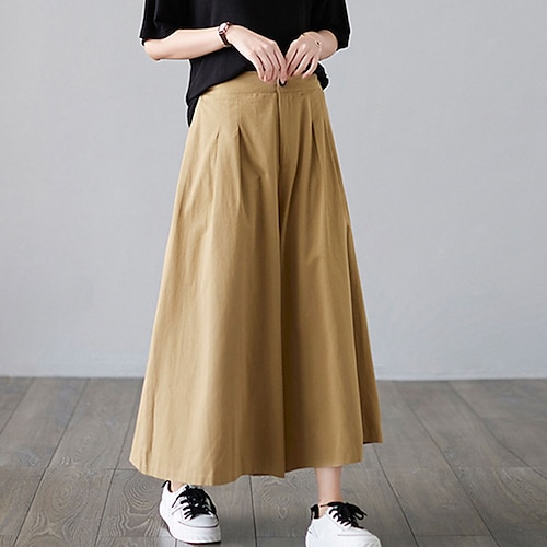 

Women's Culottes Wide Leg Chinos Pants Trousers Yellow Khaki Black Mid Waist Fashion Casual Weekend Side Pockets Micro-elastic Ankle-Length Comfort Plain M L XL XXL / Loose Fit