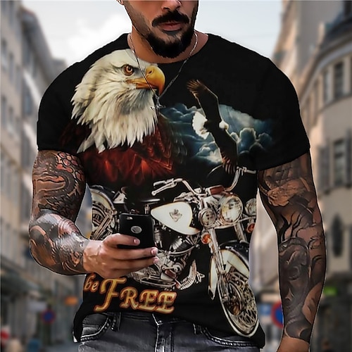 

Men's Unisex T shirt Tee Graphic Prints Eagle Motorcycle Crew Neck Black 3D Print Outdoor Street Short Sleeve Print Clothing Apparel Sports Designer Casual Big and Tall / Summer / Summer