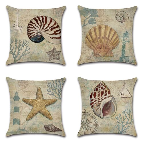 

Sea Shell Double Side Cushion Cover 4PC Soft Decorative Square Throw Pillow Cover Cushion Case Pillowcase for Sofa Bedroom Superior Quality Machine Washable