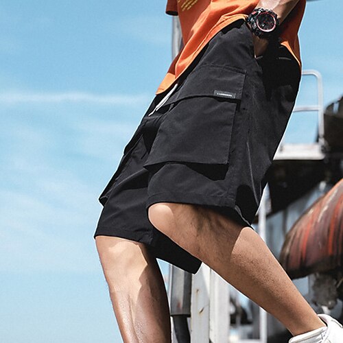 

Men's Classic Style Casual Shorts Cargo Shorts Drawstring Multi Pocket Elastic Drawstring Design Knee Length Pants Sports Outdoor Casual Solid Color Comfort Breathable Mid Waist ArmyGreen Black M L
