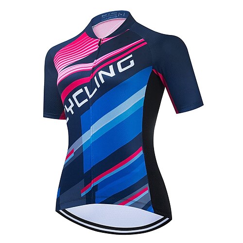 

21Grams Women's Cycling Jersey Short Sleeve Bike Top with 3 Rear Pockets Mountain Bike MTB Road Bike Cycling Breathable Quick Dry Moisture Wicking Reflective Strips Blue Polyester Spandex Sports
