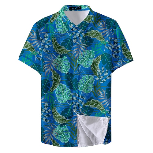 

Women's Casual Holiday Weekend Floral Bohemian Theme Blouse Shirt Floral Leaves Short Sleeve Button Print Shirt Collar Casual Hawaiian Beach Tops Black Blue Yellow M / 3D Print