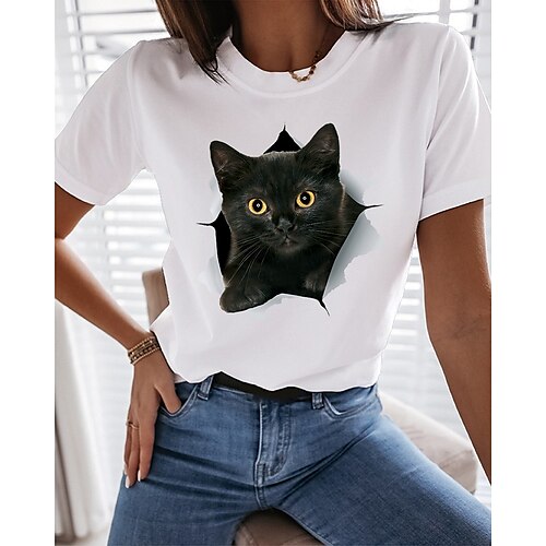 

Per donna maglietta Nero Bianco Gatto 3D Stampa Manica corta Informale Fine settimana Essenziale Rotonda Standard Gatto 3D Pittura S