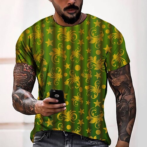 

Men's Tee T shirt Tee 3D Print Graphic Round Neck Casual Daily 3D Print Short Sleeve Tops Fashion Designer Cool Comfortable Green