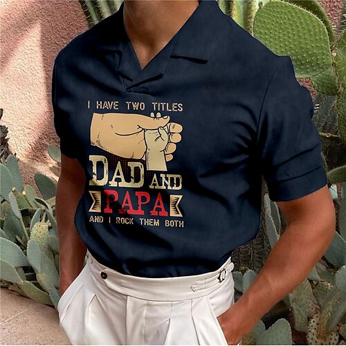 

Men's Collar Polo Shirt Golf Shirt Letter Turndown Navy Blue 3D Print Casual Daily Short Sleeve Button-Down Print Clothing Apparel Fashion Designer Casual Breathable / Sports