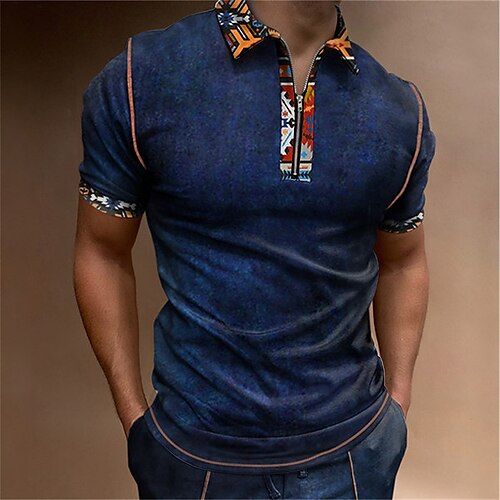 

Men's Golf Shirt Solid Color Turndown Casual Daily Street Outdoor Zipper Short Sleeve Tops Casual Fashion Comfortable Sports Summer Shirts Navy Blue Quick Dry