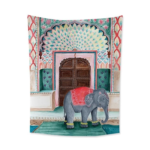 

grande tapisserie asie du sud-est moyen-orient style indien herbe boue cheval tigre du bengale léopard éléphant animal illustration pendaison tissu