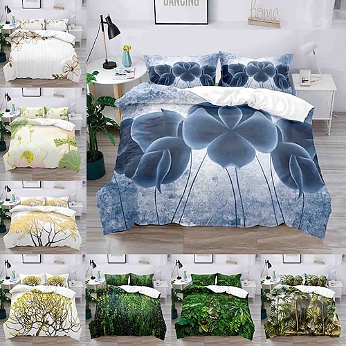 

Botanical Pattern 3-Piece Duvet Cover Set Hotel Bedding Sets Comforter Cover with Soft Lightweight Microfiber, Include 1 Duvet Cover, 2 Pillowcases for Double/Queen/King(1 Pillowcase for Twin/Single)