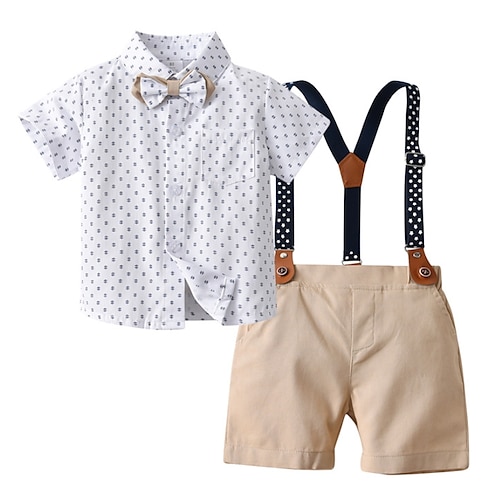 

3 pezzi Bambino Da ragazzo T-shirt e pantaloncini Completo Vestito Stampa Manica corta Stampa Cotone Impostare Giornaliero Informale Estate 1-5 anni Cachi
