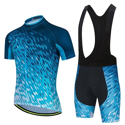 

Men's Short Sleeve Cycling Jersey with Bib Shorts Blue Bike 3D Pad Breathable Quick Dry Sports Graphic Clothing Apparel