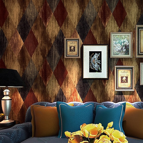 

Geometric Home Decoration Vintage Wall Covering, Pvc / Vinyl Material Adhesive Required Wallpaper, Room Wallcovering