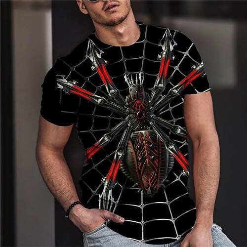 

Men's Unisex T shirt Tee 3D Print Graphic Prints Spider Crew Neck Street Daily Print Short Sleeve Tops Casual Designer Big and Tall Sports Black
