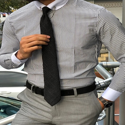 

Men's Shirt Striped Turndown Casual Daily Button-Down Long Sleeve Tops Casual Fashion Breathable Comfortable Black / White