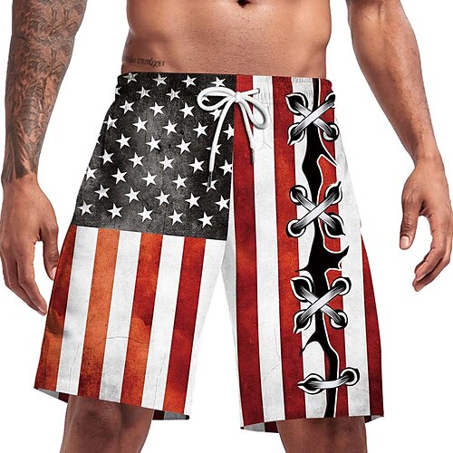 

Men's USA Flag Independence Day July 4 Swimwear Swimsuit Beach Shorts Polyester National Flag Red Shorts