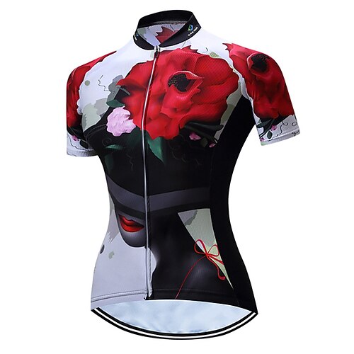 

21Grams Women's Cycling Jersey Short Sleeve Bike Top with 3 Rear Pockets Mountain Bike MTB Road Bike Cycling Breathable Quick Dry Moisture Wicking Reflective Strips Red Floral Botanical Polyester