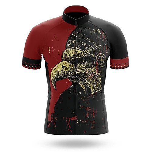 

21Grams Men's Cycling Jersey Short Sleeve Bike Top with 3 Rear Pockets Mountain Bike MTB Road Bike Cycling Breathable Quick Dry Moisture Wicking Reflective Strips Burgundy Eagle Polyester Spandex