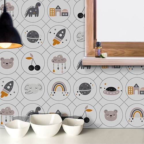 

Kitchen Oil-proof And Waterproof Tile Stickers Crystal Film Geometric Cartoon Bear Pattern Tile Renovation Thickened Wall Stickers