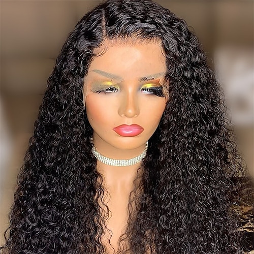 

Human Long Hair 13x4 Curly Lace Front Wig Full Transparent Kinky Curly Wigs HD Lace Water Wigs 150% Density Brazilian