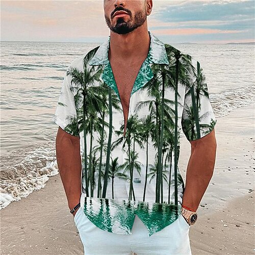 

Men's Shirt Print Coconut Tree Turndown Street Casual Button-Down Print Short Sleeve Tops Casual Fashion Designer Breathable Green