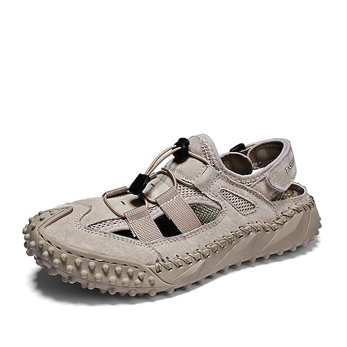 

Men's Sandals Beach Daily Leather Mesh Black Gray Beige Fall Spring
