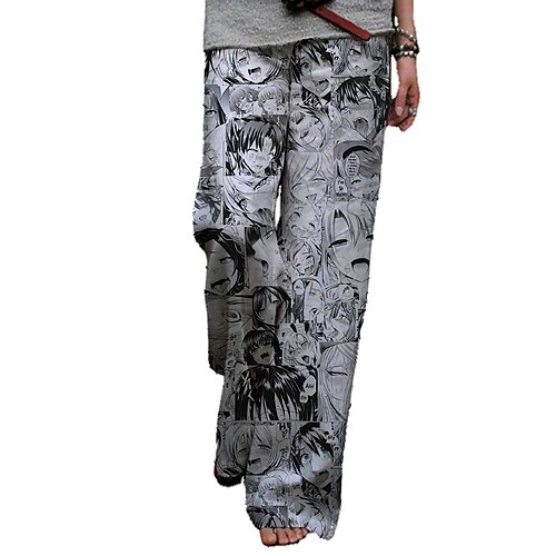 

Inspired by Ahegao Hentai Linen Pants Straight Trousers Cotton Blend Anime Elastic Drawstring Design Front Pocket Pants For Men's