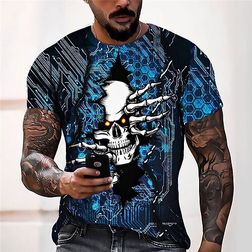 

Men's Unisex T shirt Tee 3D Print Graphic Prints Skull Crew Neck Street Daily Print Short Sleeve Tops Casual Designer Big and Tall Sports Blue